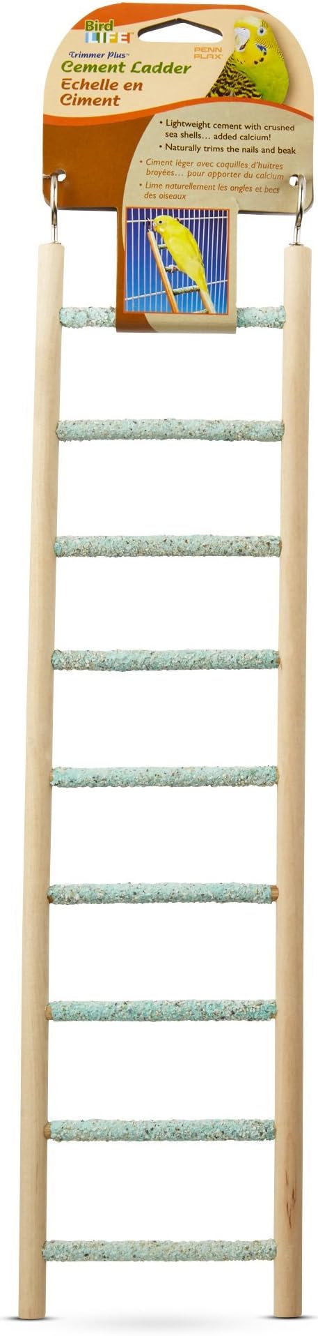 Penn-Plax Bird-Life Trimmer Plus Cement & Wood 9 Step Ladder – Cement Made from Crushed Sea Shells – Great for Small Birds (BA243)