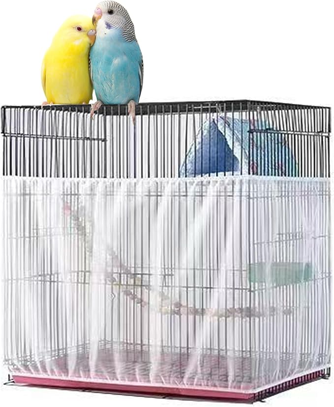 Bird Cage Cover, Parakeet Cage Acessories Adjustable Seed Catcher Birdcage Seed Catcher Birds Cage Netting Bird Cage Mesh Cover for Bird Cages (Black)