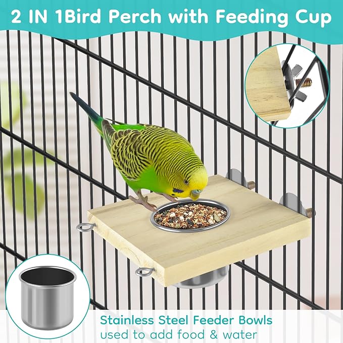 DBNESS Bird Perch Toys, Wooden Ladder Perch for Cage, Parrot Platform Stand Colourful Swing Hammock Climbing Bridge Exercise Cage Accessories for Budgies Cockatiels Lovebirds Hamster (5 in 1)