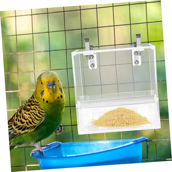 POPETPOP No Mess Bird Feeder for Cage with Hooks - Foraging Systems Corral Pet Feeder Keeps Cage Cleaner for Parakeet Canary Cockatiel Finch