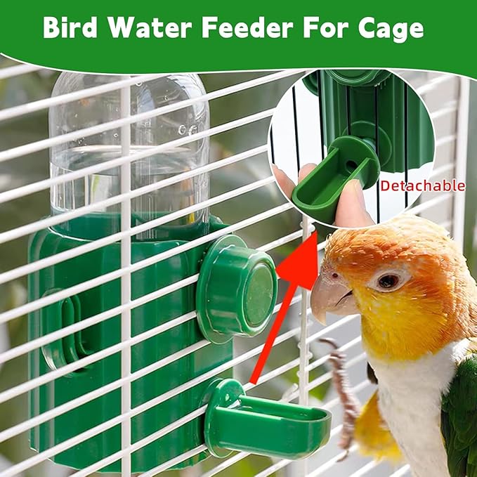 Parrot Water Feeder Bird Water Bottle Parrot Food Feeder with Perch Stand Bird Cage Accessories for Parakeet Budgie Lovebirds Cockatiel
