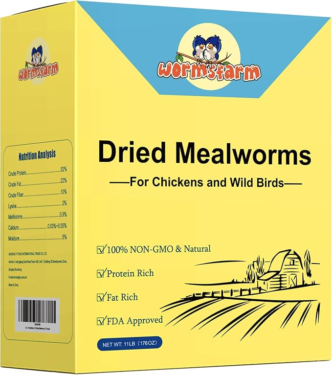 WormsFarm 11lb Dried Mealworms for Chickens Snacks for Birds Bulk-Treats for Laying Hens(11 Pound)