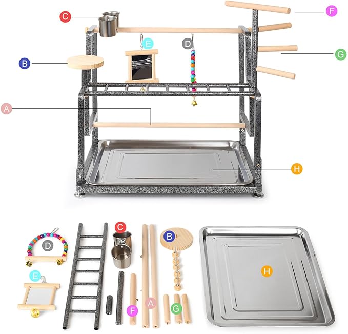 halinfer Bird Playground for Indoor Use, Bird Playstand with Ladder for Small to Medium Size of Cockatiel Parakeet Conure (Metal Ladder Version)