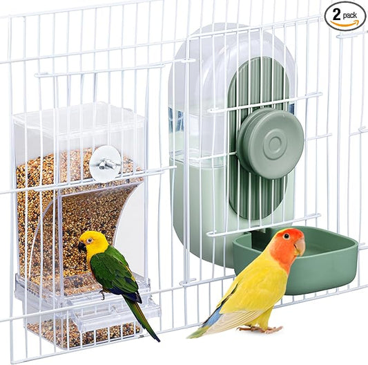 Lemtrflo No Mess Bird Feeder & Water Dispenser Set - Automatic Feeding & Hydration, Parakeet Cage Accessories for Parrots, Cockatiels, Finches, Lovebirds & Budgies