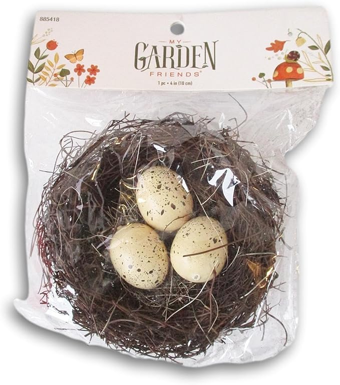 Brown Natural Bird's Nest with White Eggs