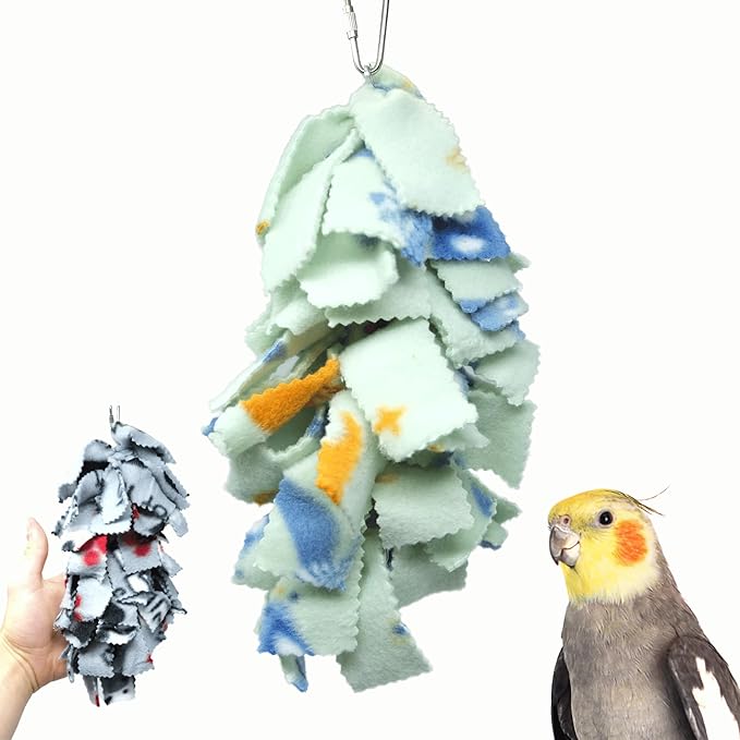 Bonka Bird Toys 1555 Medium Fluff - Colorful Fleece Hanging Toy for Birds, 9" x 3"