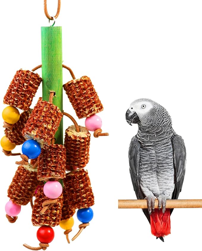 Bird Chew Toys for Parrots - Safe Durable Natural Corn Cob Chewing Toy for Cockatiels, Conures, Lovebirds, Macaws, African Grey & Cockatoos | Hanging Aviary Enrichment for Small/Medium Birds