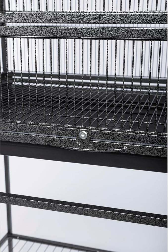 Prevue Pet Products Flight Cage with Stand - Large Metal Bird Cage with Removable Tray, Wood Perches, Double Feeders & Storage Shelf on Rolling Casters, Ideal for Small to Medium Birds - Black