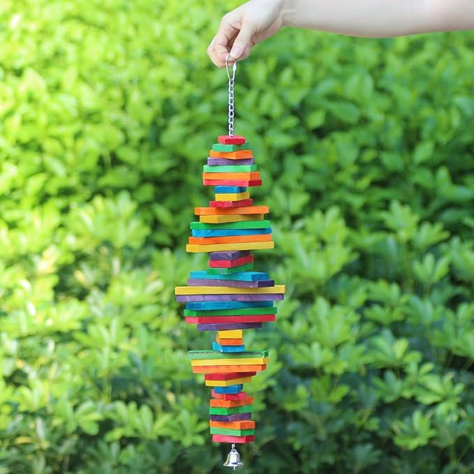 KINTOR Bird Chewing Toy Large Medium Parrot Cage Bite Toys for African Grey Macaws Cockatoos Eclectus Amazon (Rainbow-23.2inch)