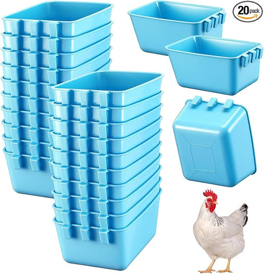 Maxdot 20 Pcs Chicken Water Feeder Cups 16 oz Pigeon Bird Feeder Cups Hanging Cage Chicken Water Cup for Pet Parrot Rooster Parakeet Bunny Gamefowl Poultry Wire Hutch(Light Blue)