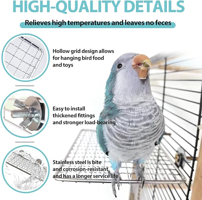 Bird Perches Platform, Stainless Steel Bird Perch Stand,Bird Cage Accessories Exercise Platform for Small to Large Parrots(Rectangle,XL)