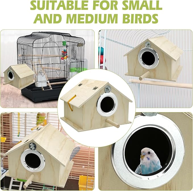 kathson Parakeet Nest Box Bird Nesting House Parrot Breeding Mating Box for Lovebirds Cockatiel Budgie Finch (10.1''x8.5''x7.3'')