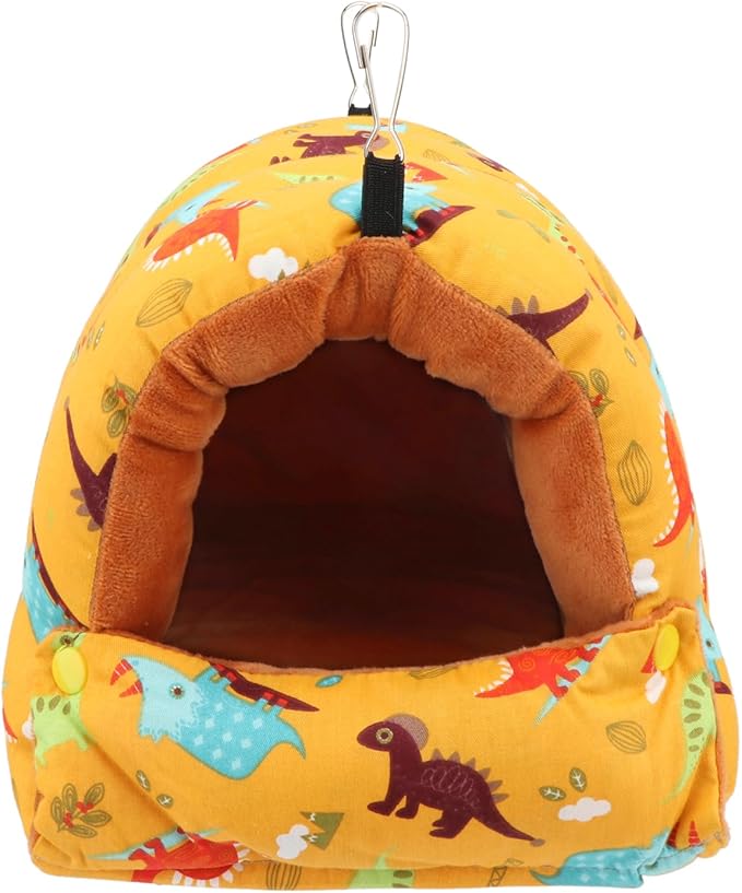 Wontee Bird Nest House Winter Warm Snuggle Hut Bird Bed Hanging Hammock for Parrots Budgies Parakeets Caique Senegal Cockatiels Conures (Dark Yellow, Large)