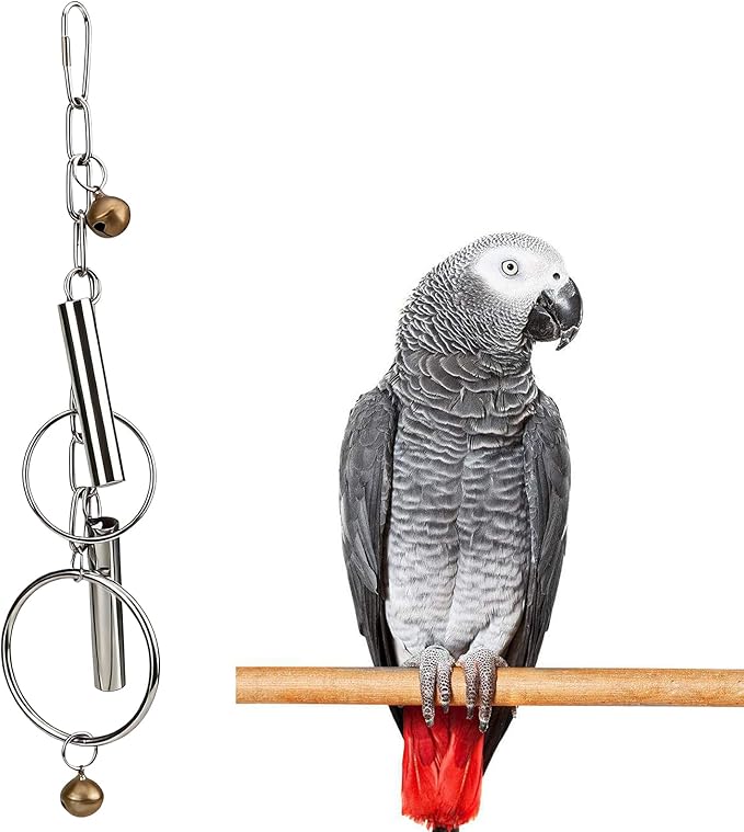 Durable Stainless Steel Bird Bell Toy with Hanging Metal Rings - Heavy Duty Parrot Cage Accessory for Macaws, Cockatoos & Large Birds, Engaging Sound & Chew Resistant Pet Enrichment Toys
