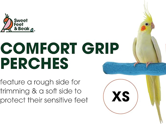Sweet Feet and Beak Comfort Grip Safety Perch for Bird Cages - Pedicure Perch for Birds to Keep Nails and Beaks in Top Condition - Safe Easy to Install Bird Cage Accessories X-Small 4.5" - Blue