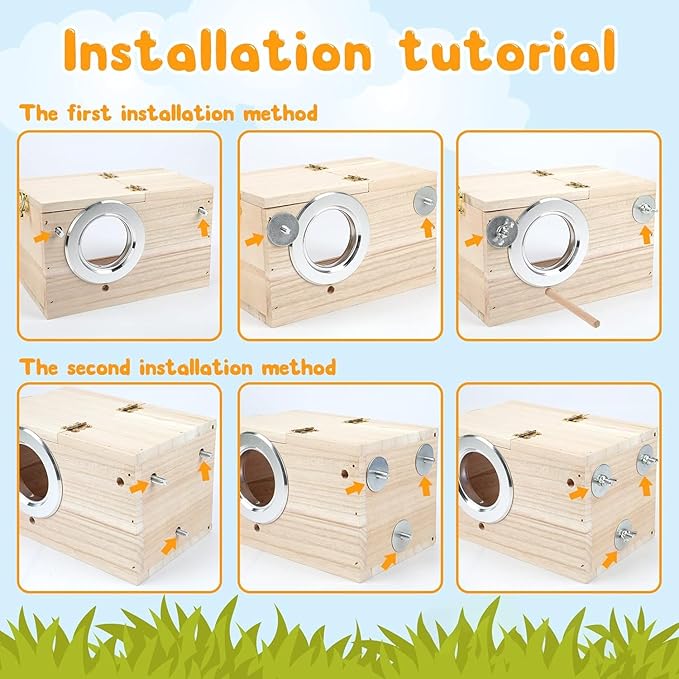 Natural Wood Nesting Box for Parakeet Birds Transparent Design Breeding Box with Perch Wood Bird Cage House for Cockatiel Lovebirds Budgie Finch Parrotlets Canary (Small)