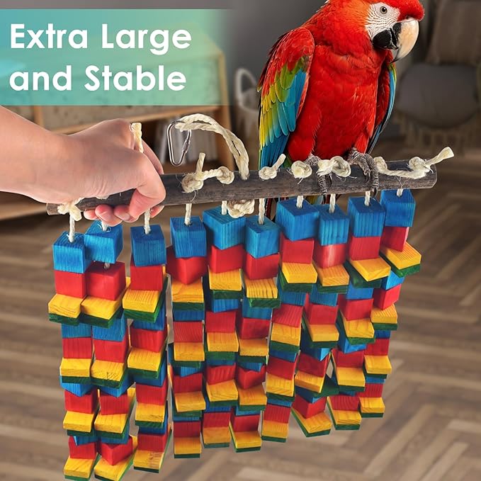 DBNESS Extra Large Bird Toys, 20inch XL Macaw African Grey Parrot Chewing Toys, Natural Wooden Block Knots Tearing Toy Parrot Cage Accessories for Big Birds