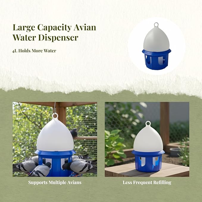 Pigeon Drinker Bird Water Drinker Bucket Cage Accessories Pigeon Water Dispenser for Pigeon Peacock Pet Supplies Farm Chick, 4L