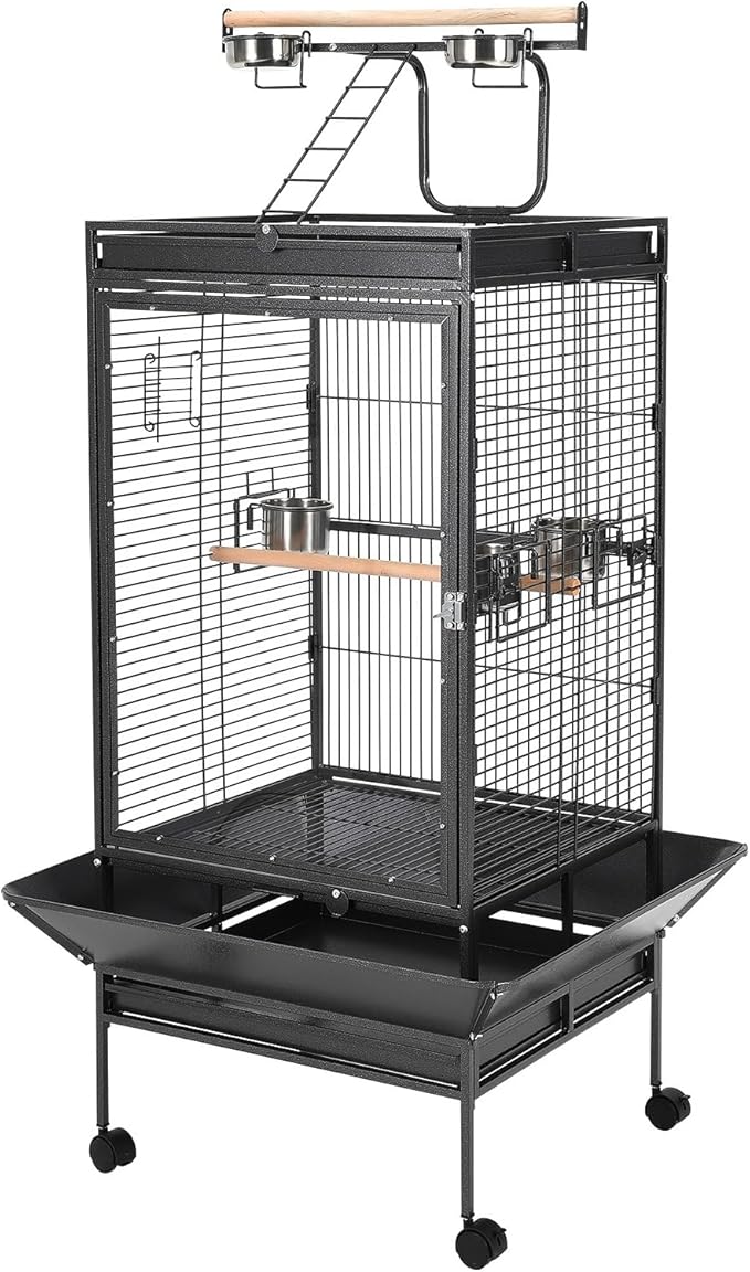Large Metal Parrot Cage for Birds, Heavy-Duty Aviary with Acrylic Door, Perches, Stainless Steel Bowls & 360° Wheels, Secure 64.4" Tall Pet Bird Cage for Macaws Cockatoos African Greys