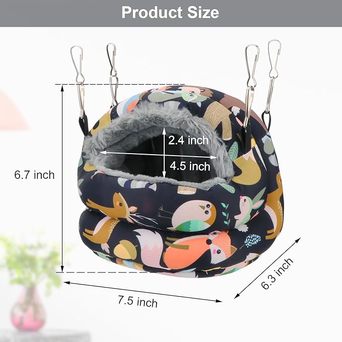 Bird Nest House Winter Warm Bird Bed Hanging Hammock Snuggle Hut for Parakeets Budgies Cockatiels Conures Quaker Parrot (Small, Black)