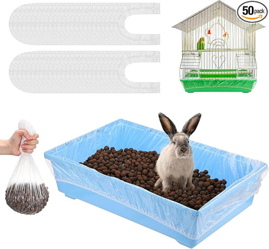 M METERXITY 50-Pcs Disposable Cage Liners, Clear Plastic Universal Toilet Film for Bunny Guinea Pig Bird Hamster Small Animals, Quick Cleanup Cage Liner Bag Tray Accessories(28" x 20")