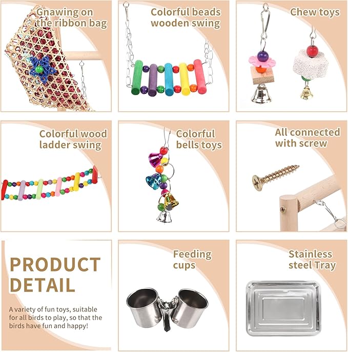 Bird Playground, Playstand for Parrot Cage Accessories (A Ladder with chew Toy)