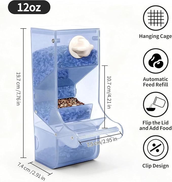 AOTU Automatic Bird Feeder for Cage Crack-Resistant Plastic Parakeet Cage Accessories No Mess Bird Cage Seed Catcher for Small Medium Birds Parrots Cockatiels Parakeets Conures Canaries (Light Blue)