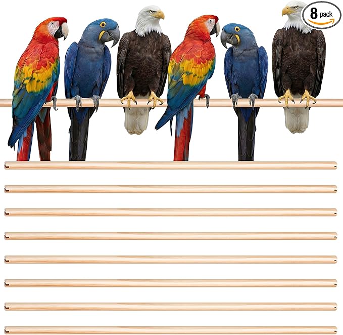 Sintuff 8 Pcs Bird Perches for Cage Accessories, Wooden Perch Rods Replacement with Double Head Slots, 0.6 Inch Diameter Natural Wood Stand for Parrot Macaw Cockatoo Parakeet (30 Inches)