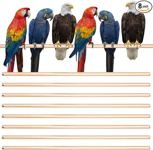 Sintuff 8 Pcs Bird Perches for Cage Accessories, Wooden Perch Rods Replacement with Double Head Slots, 0.6 Inch Diameter Natural Wood Stand for Parrot Macaw Cockatoo Parakeet (30 Inches)