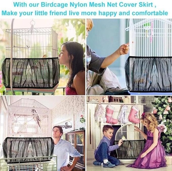 1Pc Black Small Bird Cage Cover,Small Birdcage Seed Catcher Guard Net Cover,Nylon Pet,Airy Gauze Birdcage Accessories Mesh Net,Dust,Bonsai Protection Pet Supplies