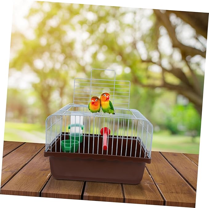BESPORTBLE Bird Cage with Perch Food Box Portable Small Pet Carrier for Lovebirds Parrots Travel Cage Abs Iron Brown