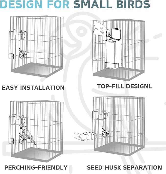 Automatic Bird Feeder, Bird Cage Feeder with Perch for Parakeet Canary Cockatiel Finch (Blue)