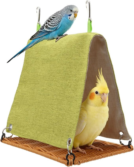 Hypeety Bird Nest Parakeet Tent for Cage Cozy Warm Bird Bed Hut Hideaway with Hanging Hook Washable Bird Cage Accessories Soft Snuggle Nest for Cockatiel Lovebird Conure Budgie Habitat (Green, L)
