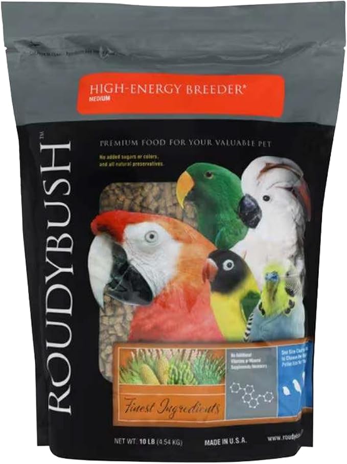 Roudybush High Energy Breeder Food for Breeding & Weaning Birds - Scientifically Formulated Bird Feed - Bird Food Pellets w/ Corn, Wheat, Soy - Nutritious & Healthy Feed for Birds (Medium, 10lb)
