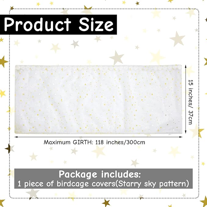 Shappy Large Bird Cage Cover, Bird Cage Seed Catcher, Adjustable Star Pattern Nylon Mesh Net for Parrot Parakeet Macaw Pet Supplies(White)