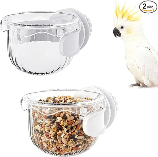 Parrot Feeder Set - 2-Piece Hanging Parrot Feeder for Bird Cages, Suitable for Cockatiels, Lovebirds, Macaws, and Other Pet Birds (White)