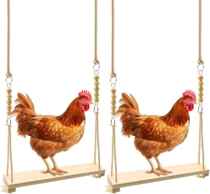 Chicken Swing Toy, 2 Pack Chicken Toys, Wood Chicken Swing Toy, Wood Chicken Swing for Chickens Rooster Poultry Parrots