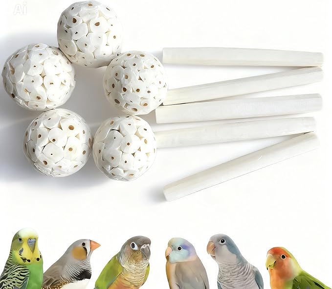Mini Sola Wood Bird Toy Bunde -Sola Balls & Sola Logs, Shreddable Chew Toys, Foot Toys, Perfect for Small Birds - 10 piece Set (Mini)