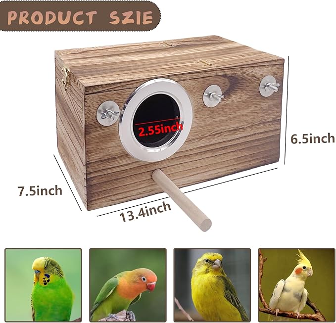 Tfwadmx Large Parakeet Nesting Box, Bird Nest Breeding Box, Wood Parrot Nest Box with Perch Bird Cage House for Cockatiel Lovebirds Budagie Canary Finch (XL)