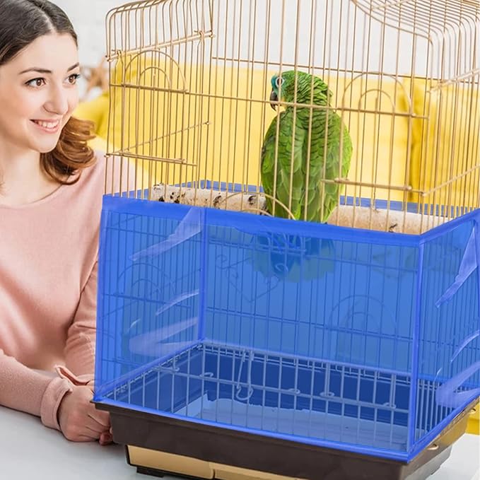 Daoeny 2Pcs Large Bird Cage Cover, Bird Cage Seed Catcher, Adjustable Soft Airy Nylon Mesh Net, Birdcage Cover Skirt Seed Guard for Parrot Parakeet Macaw African Round Square Cages (Blue + Green)