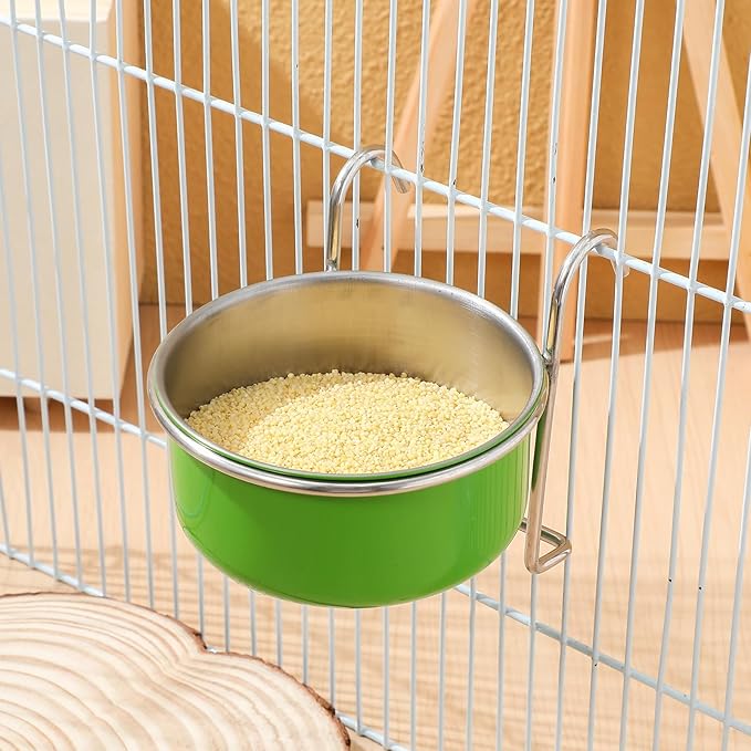 Parrot Feeder Bowl Stainless Steel Bird Hanging Bowls with Wire Hook Birds Food Water Storage Container Cage Cups Holder for Cockatiel Conure Parakeets