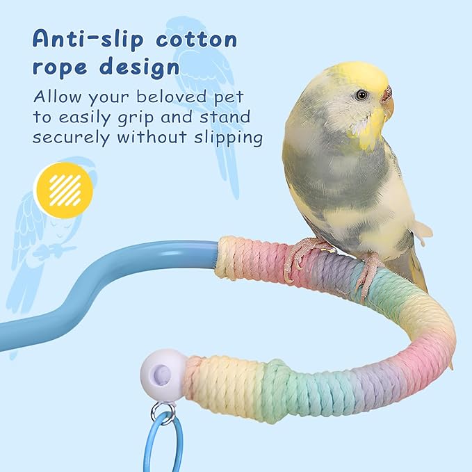 DKE&YMQ Bird Perch Stand with Pet Pad Set - Flexible Desktop Playground & Accessories for Parrots, Parakeets, Cockatiels, and Conures (Blue Medium)