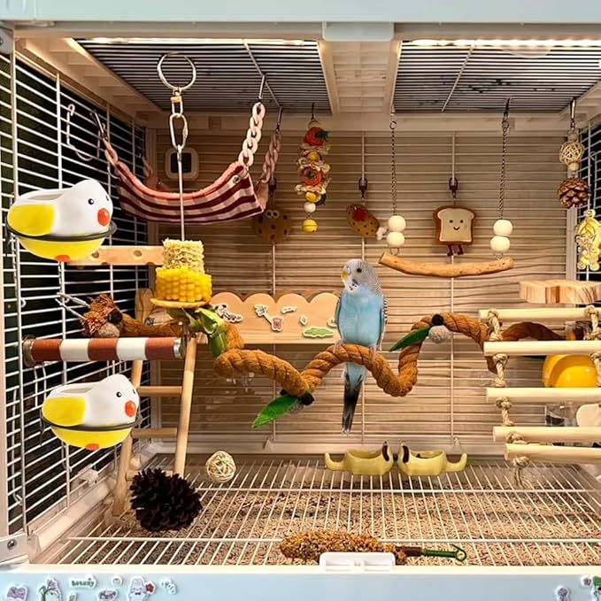 Birdcage Food Bowl Ceramic Bird Feeding Dish Cup with Clamp Holder Food Water Bowl for Canary Finch Parakeet Budgie Cockatiel Lovebird (Yellow)