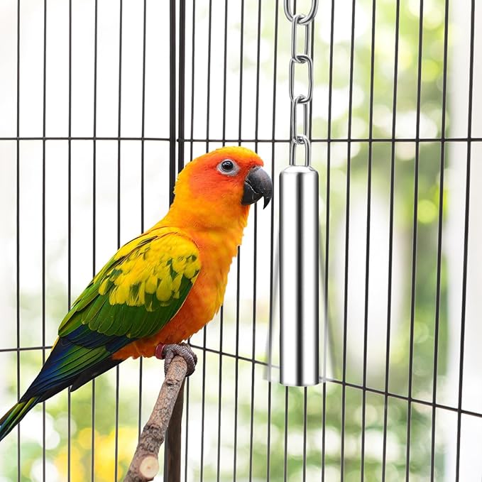 Wontee Stainless Steel Bell Toy Bird Cage Hanging Bite Toy for Parrot Parakeet Budgie Cockatiel Conure African Greys (2 PCS-L)