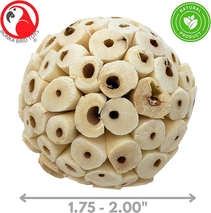 Bonka Bird Toys 2354 Pk4 Small Sola Atta Ball, 1.75"-2" Diameter, Soft Natural Sola Plant Material, Ideal Chew and Foot Toy for Conures, Ringnecks, Parakeets and Similar Breed Sizes