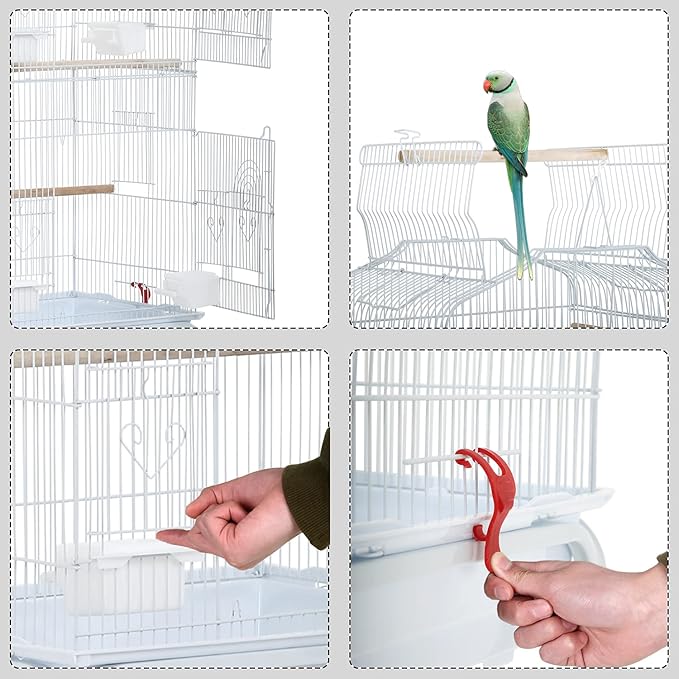 Bird Cage Parakeet Cage 64 inch Open Top Standing Parrot Cage Accessories with Rolling Stand for Medium Small Cockatiel Canary Parakeet Conure Finches Budgie Lovebirds Pet Storage Shelf (White)