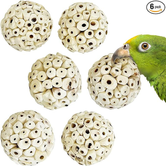 PINVNBY 6 Pack Small Sola Balls Bird Toys Soft & Chewable Bird Chew Ball 2.36" Natural Sola Plant Lightweight Shred Toy for Parakeet Cockatiel Lovebird Budgie and Similar Sizes Pets