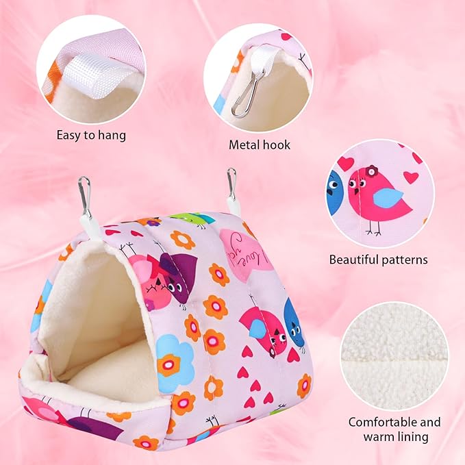 Bird Bed for Cage Warm Winter Nest Hammock with Hanging Hook Cage Accessories for Small Birds Parakeets Cockatiels Love Birds Cockatiels Conures Hamster (Pink, S)
