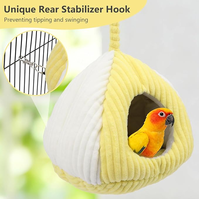 Hypeety Bird Nest Winter Warm Hammock Bed for Cage Bird Shed Hut Tent Cozy Hanging Nest House for Small Pet Parakeet Conure Cockatiel Budgies Lovebird Bird Cage Accessories (Yellow, M)