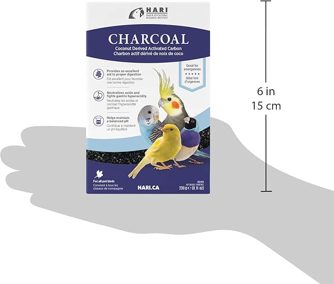 Hari Bird Charcoal, Coconut Derived Activated Charcoal, Aid in Digestion and Eliminate Toxins, Hagen Supplement for All Birds, 8.11 oz